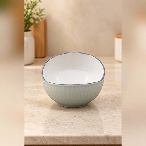 Fluted Sage-Grey Ceramic Bowl